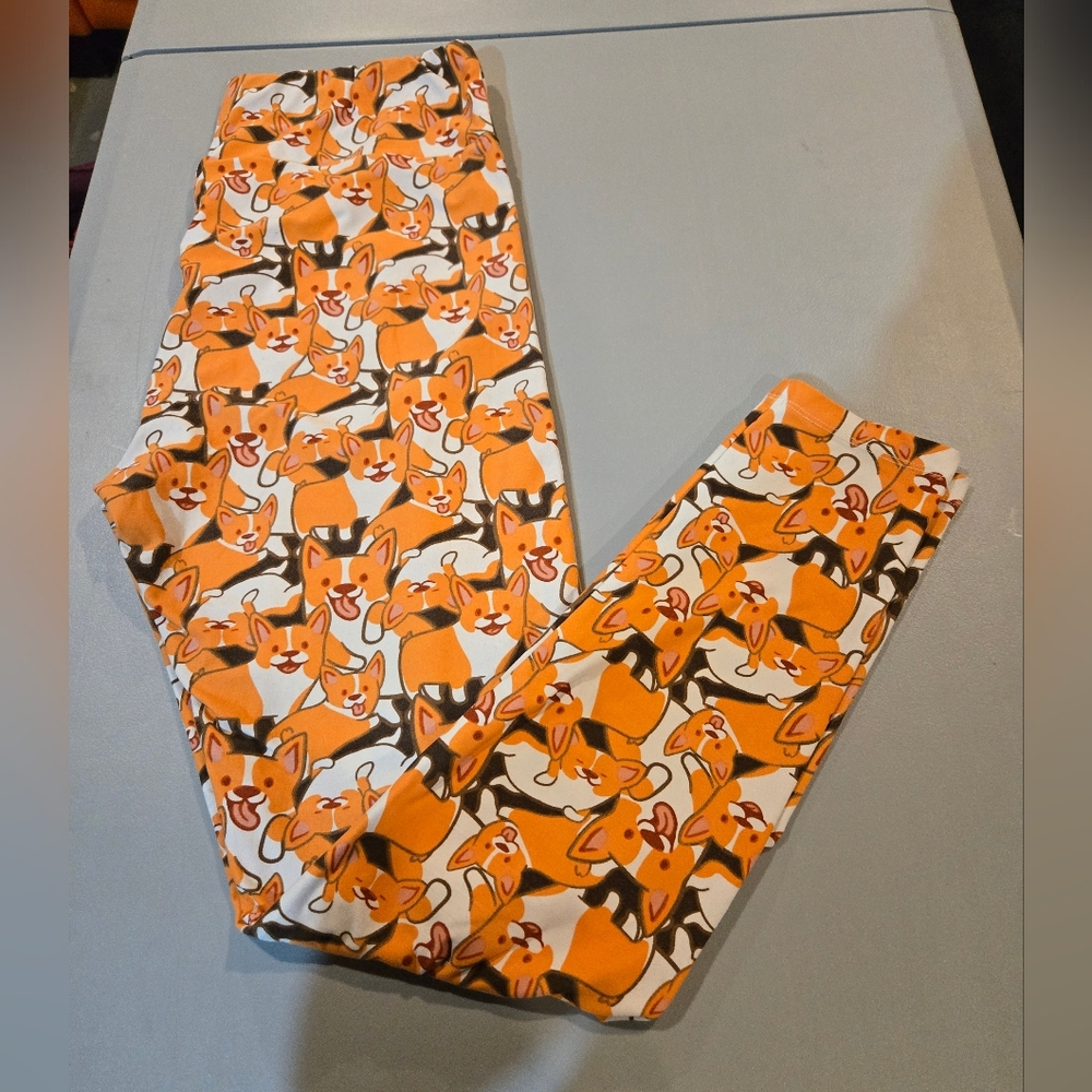 LuLaRoe Dog Pattern Leggings Orange and Black (5c8)